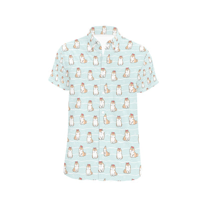 Shiba Inu Print Design LKS3011 Men Short Sleeve Button Up Shirt