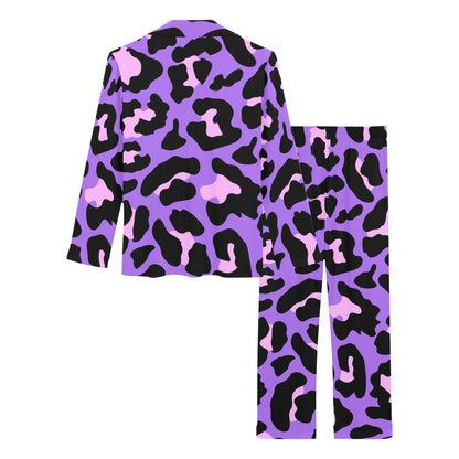 Cheetah Purple Neon Print Pattern Women's Long Pajama Set