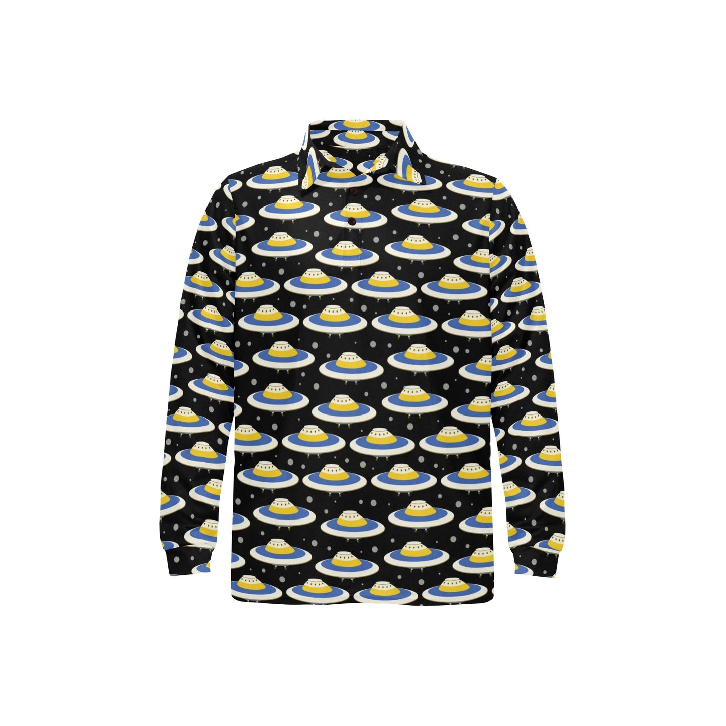 UFO Print Design LKS303 Long Sleeve Polo Shirt For Men's