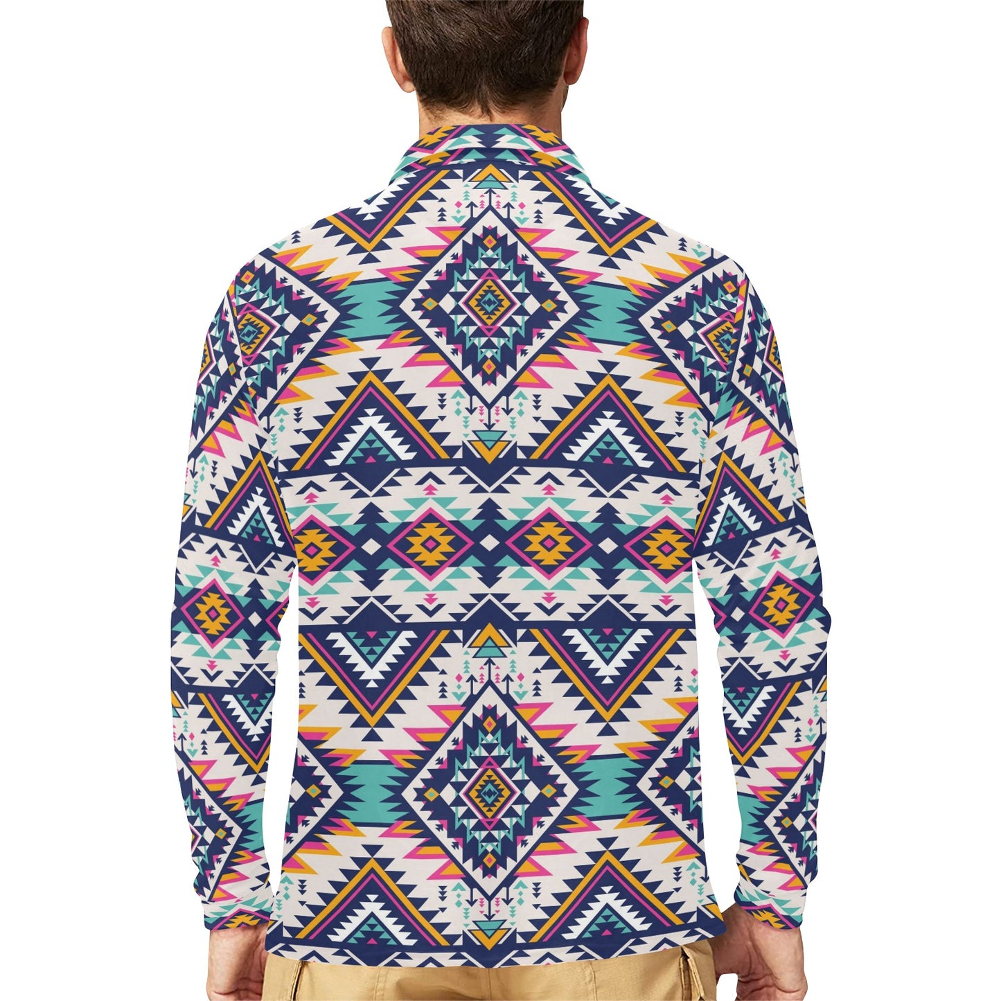 Tribal Aztec native american Long Sleeve Polo Shirt For Men's