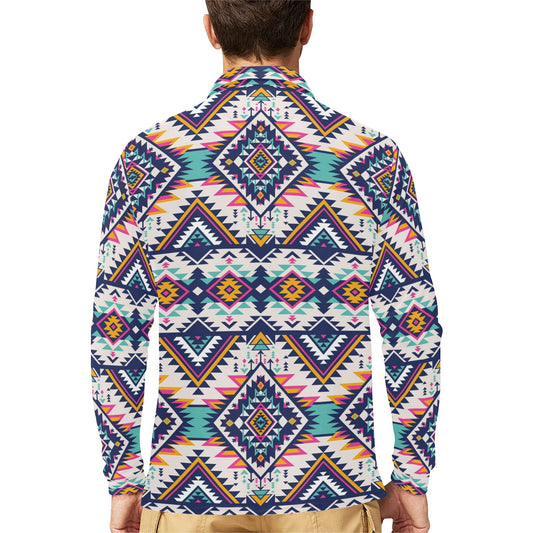 Tribal Aztec native american Long Sleeve Polo Shirt For Men's