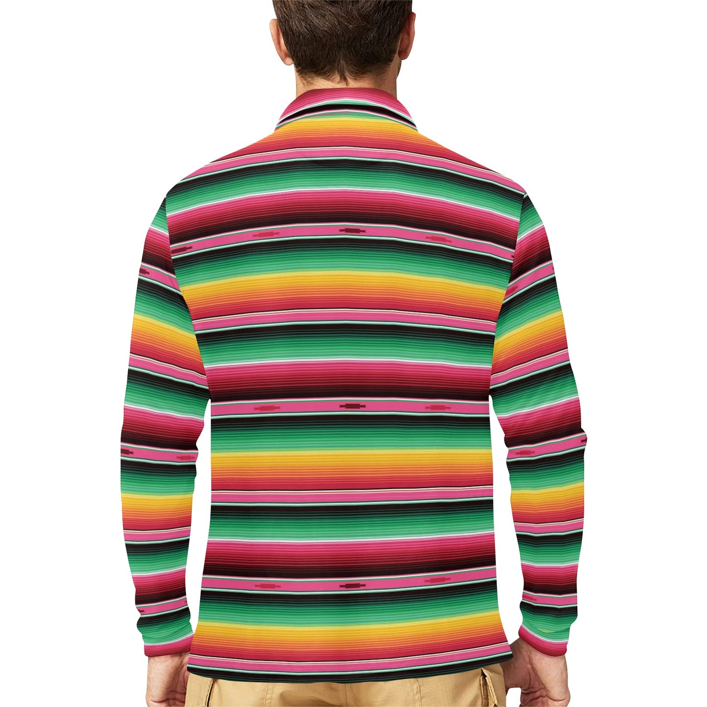 Mexican Blanket Classic Print Pattern Long Sleeve Polo Shirt For Men's