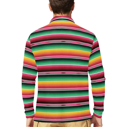 Mexican Blanket Classic Print Pattern Long Sleeve Polo Shirt For Men's