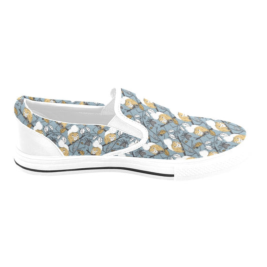 Squirrel Print Design LKS305 White Slip Ons Canvas Women's Shoes