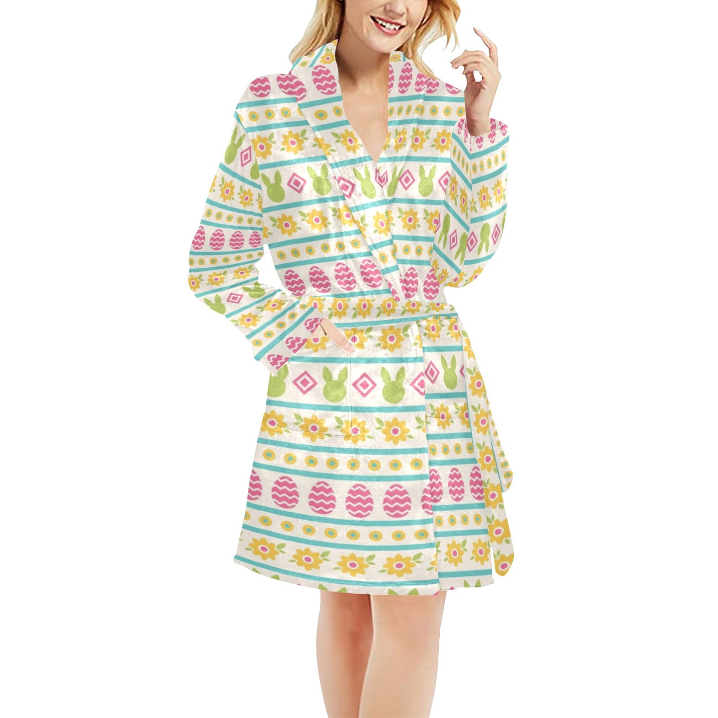 Easter Eggs Pattern Print Design RB016 Women's Fleece Robe