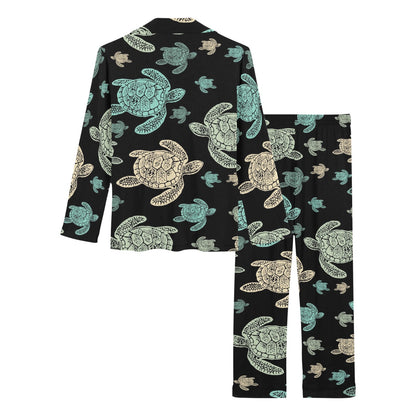 Sea Turtle Stamp Pattern Women's Long Pajama Set