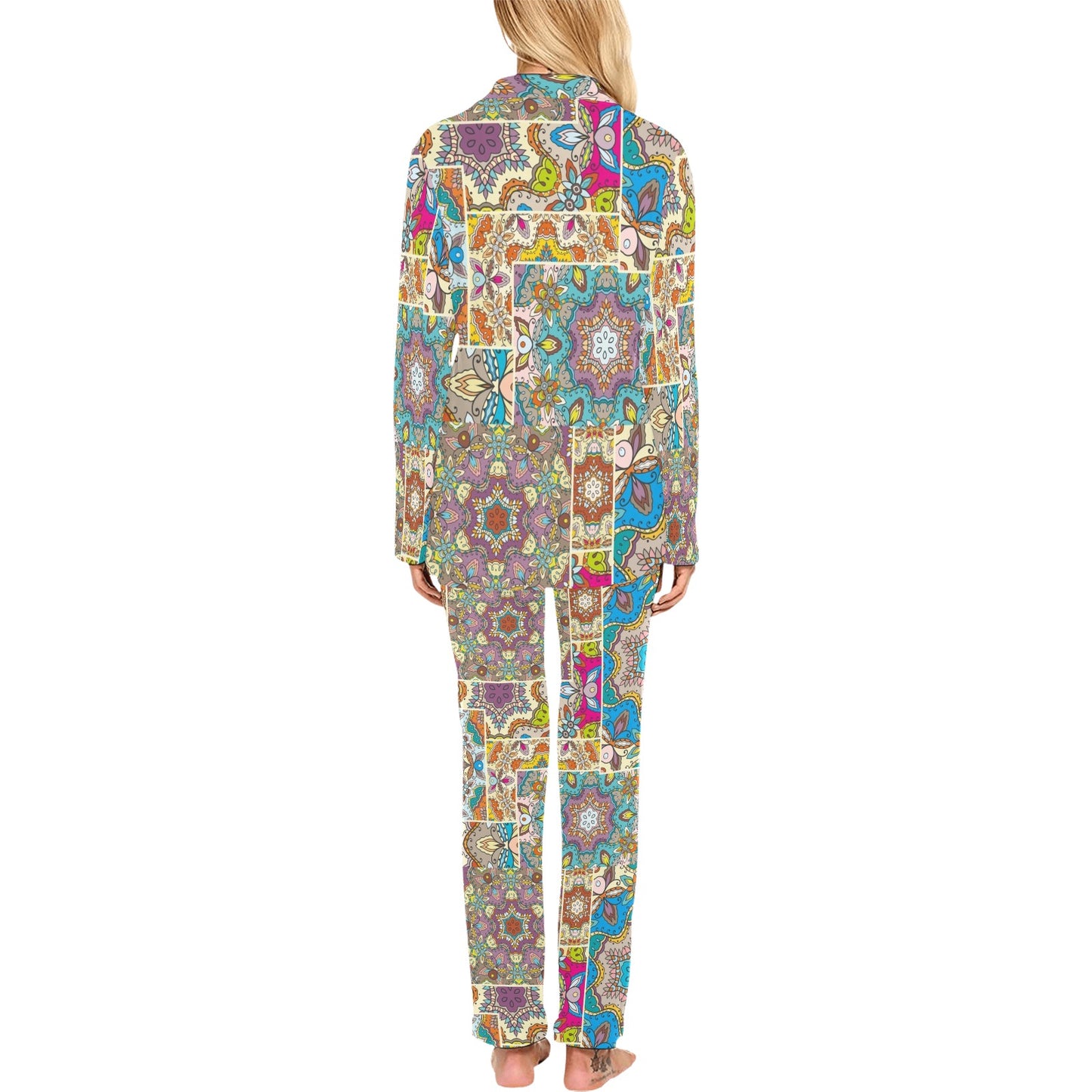 Patchwork Print Design LKS402 Women's Long Pajama Set