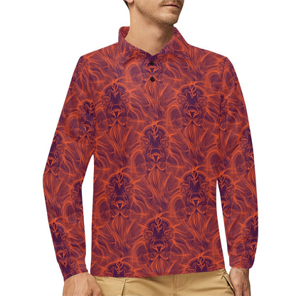 Leo Pattern Print Design 01 Long Sleeve Polo Shirt For Men's