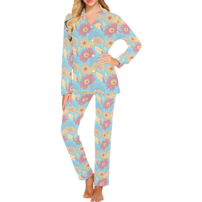 Gerberas Pattern Print Design GB04 Women's Long Pajama Set