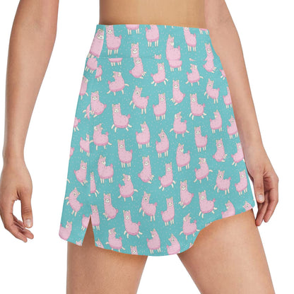 Alpaca Cartoon Design Themed Print 17" Golf & Pickleball Skort with Pockets