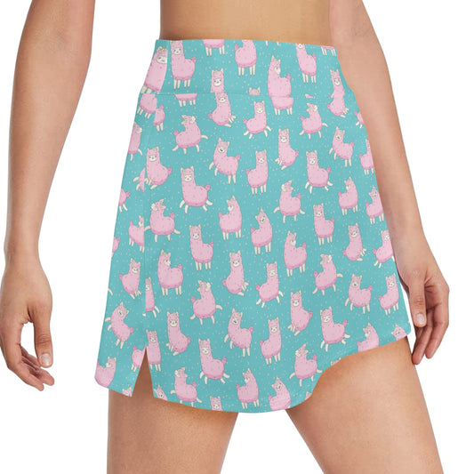 Alpaca Cartoon Design Themed Print 17" Golf & Pickleball Skort with Pockets