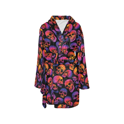 Skull Multicolor Print Design LKS3011 Women's Fleece Robe