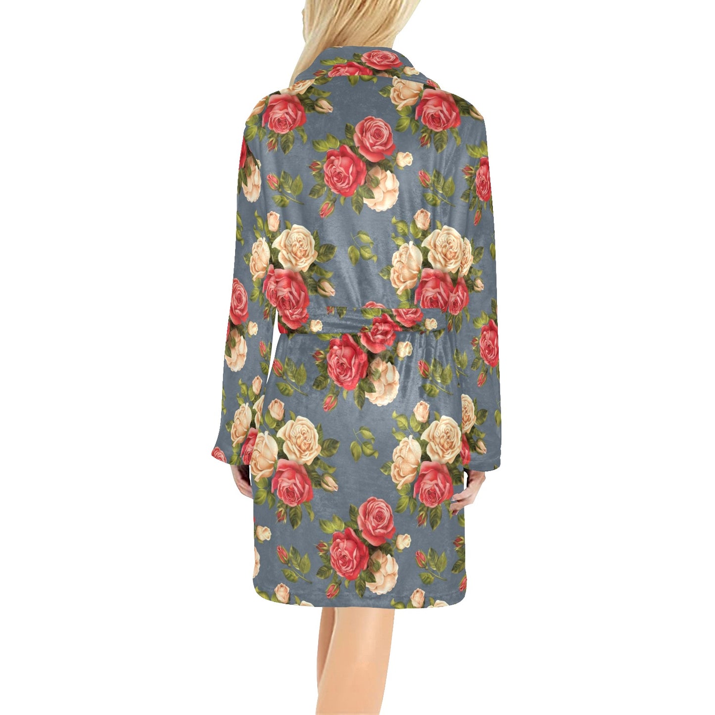 Rose Pattern Print Design RO017 Women's Fleece Robe