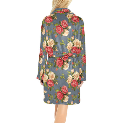 Rose Pattern Print Design RO017 Women's Fleece Robe