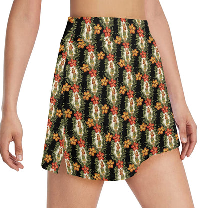 Hawaiian Flower Hula Hibiscus Print 17" Golf & Pickleball Skort with Pockets