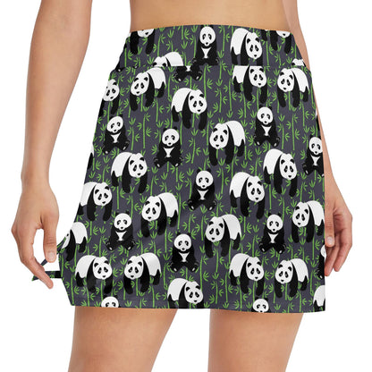Panda Bear Bamboo Themed Print 17" Golf & Pickleball Skort with Pockets