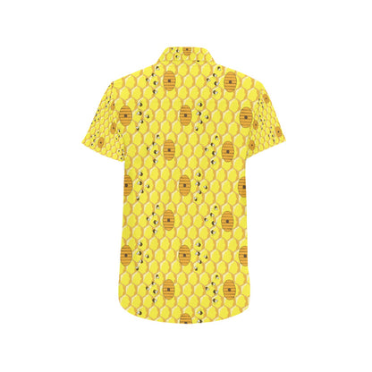 Honey Bee Print Design LKS303 Men Short Sleeve Button Up Shirt