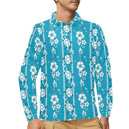 Hawaiian Themed Pattern Print Design H025 Long Sleeve Polo Shirt For Men's