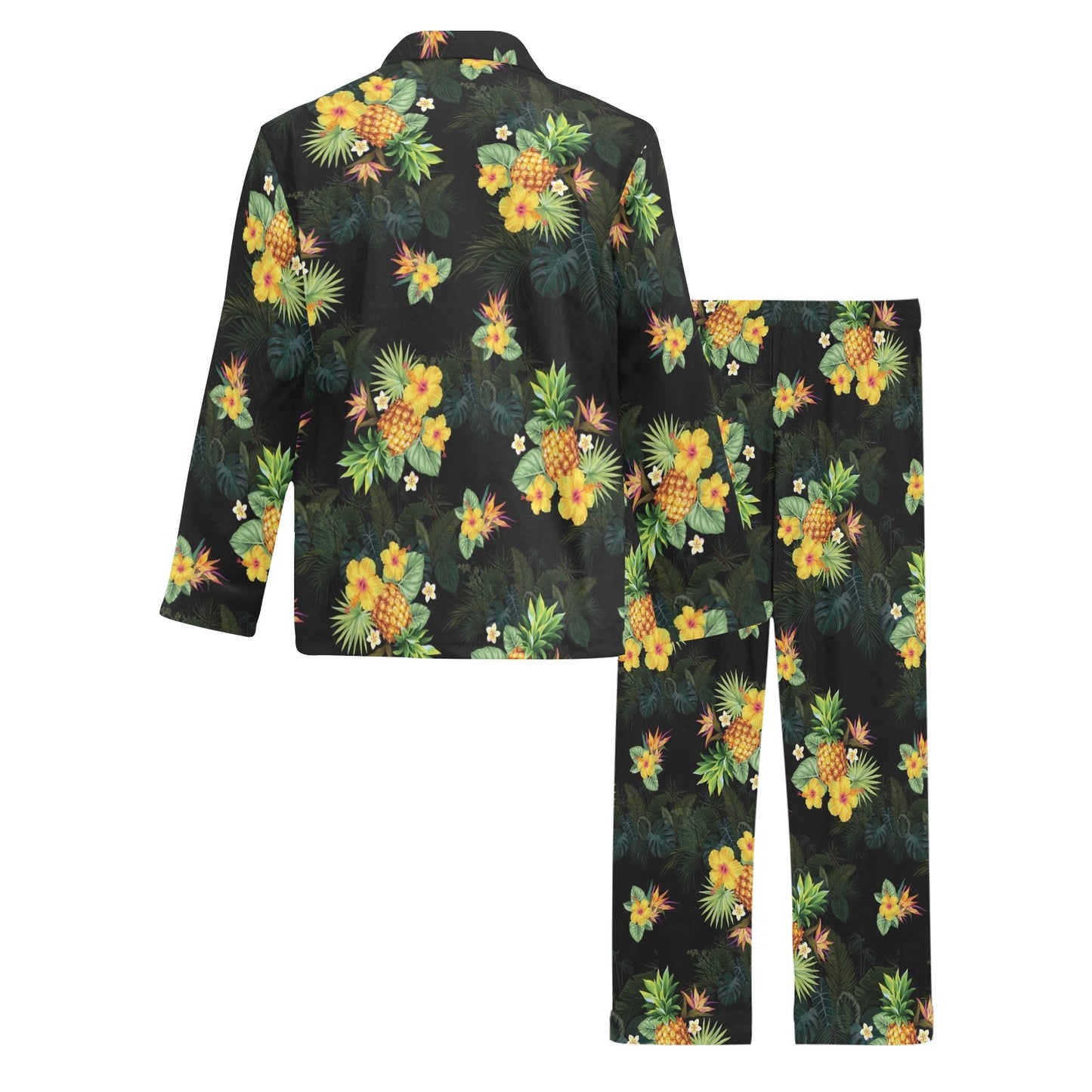Pineapple Tropical Flower Print Pattern Men's Long Pajama Set