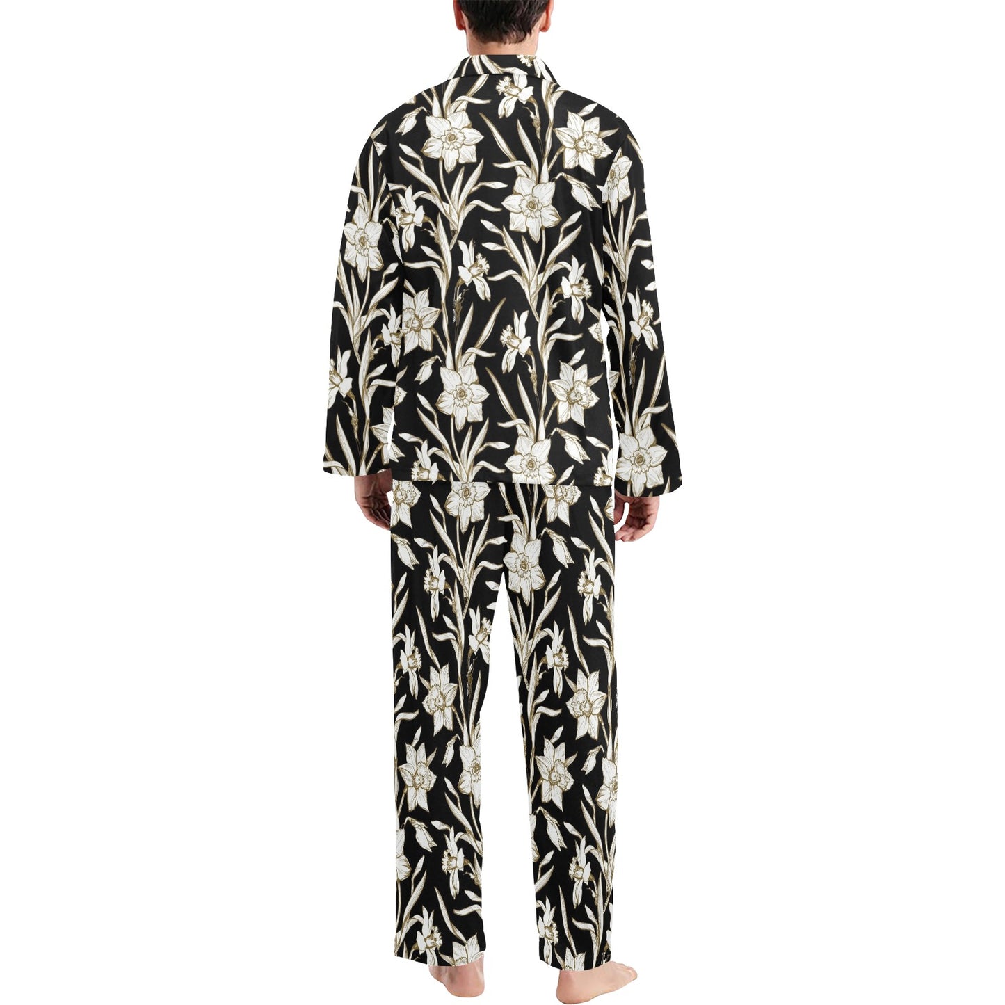 Daffodils Pattern Print Design DF06 Men's Long Pajama Set