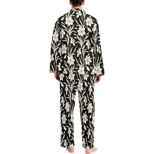 Daffodils Pattern Print Design DF06 Men's Long Pajama Set