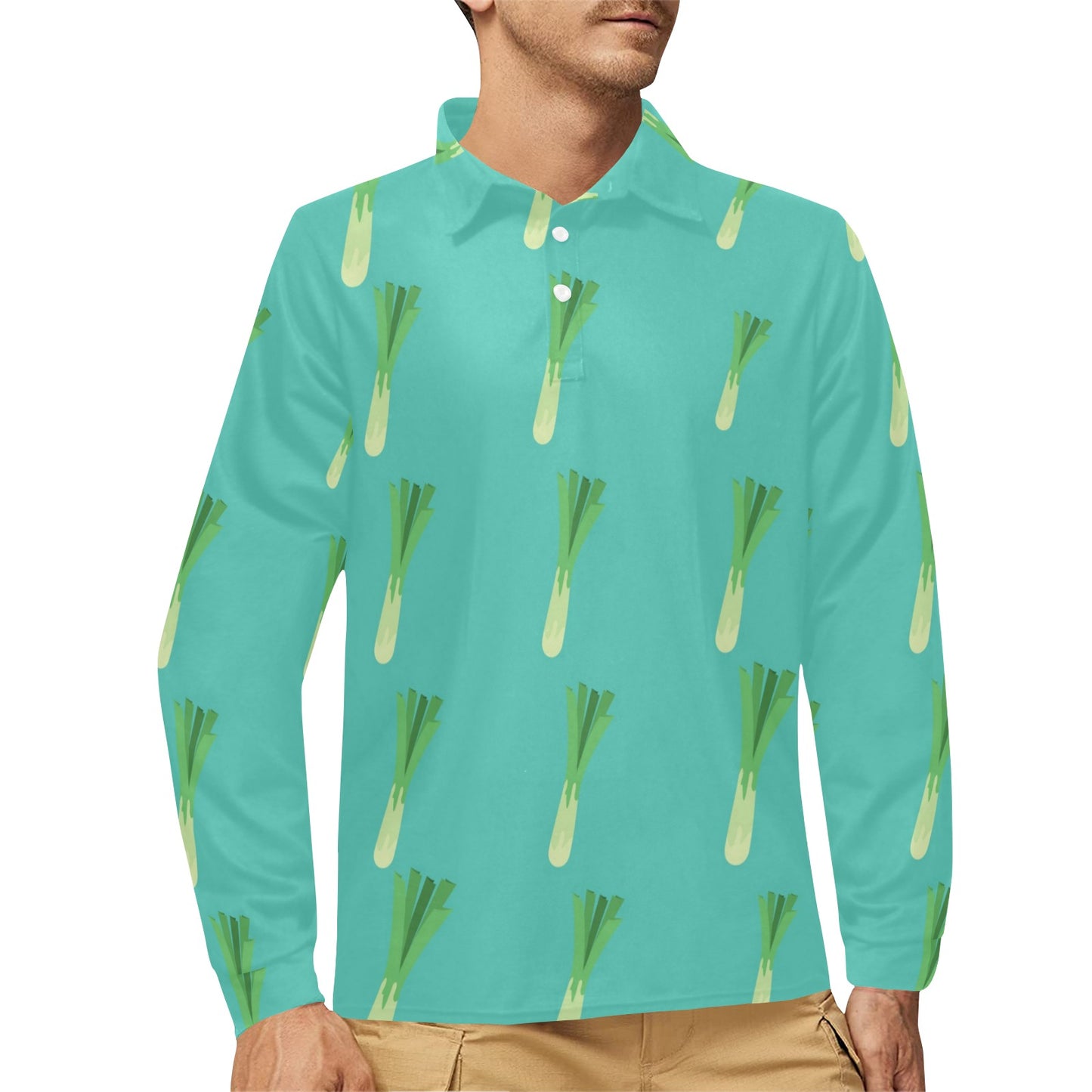 Leek Pattern Print Design 01 Long Sleeve Polo Shirt For Men's