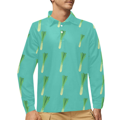 Leek Pattern Print Design 01 Long Sleeve Polo Shirt For Men's