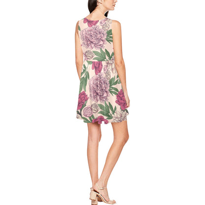 Peony Pattern Print Design A01 Sleeveless Dress