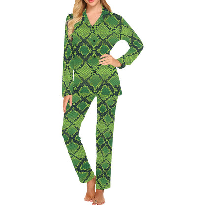 Python Green Pattern Print Design A01 Women's Long Pajama Set