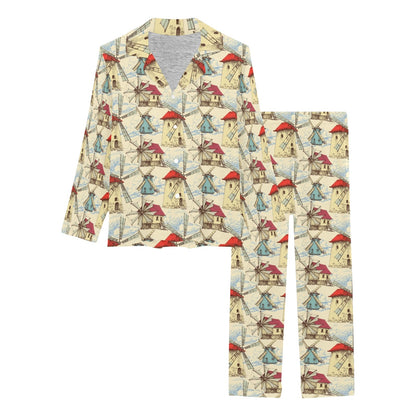 Windmill Pattern Print Design 01 Women's Long Pajama Set