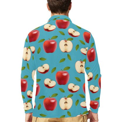 Apple Pattern Print Design AP012 Long Sleeve Polo Shirt For Men's