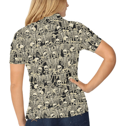 Skeleton Design Print Women's Polo Shirt