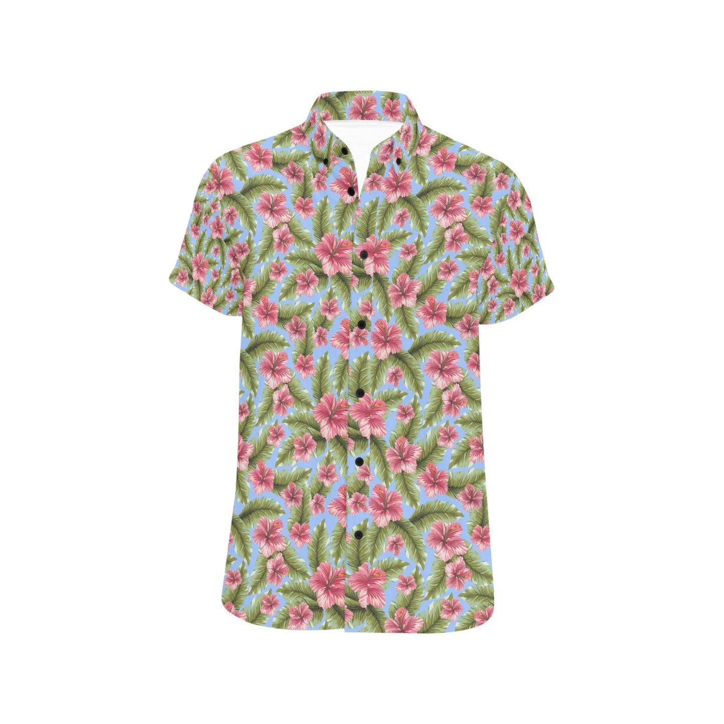 Tropical Flower Print Design LKS301 Men Short Sleeve Button Up Shirt