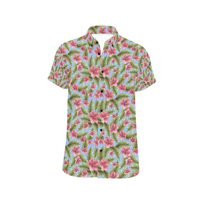 Tropical Flower Print Design LKS301 Men Short Sleeve Button Up Shirt