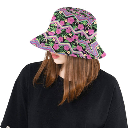 Hibiscus Pink Zigzag Line Pattern Design LKS307 Unisex Bucket Hat