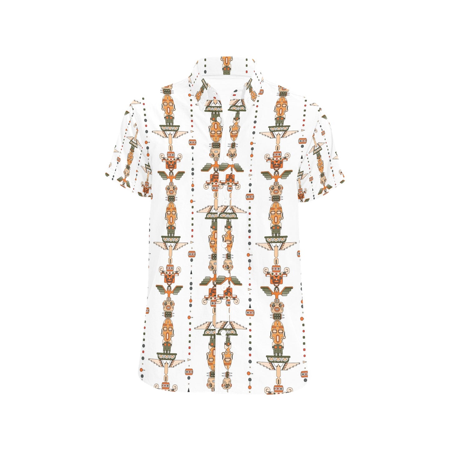 Totem Print Design LKS302 Men Short Sleeve Button Up Shirt