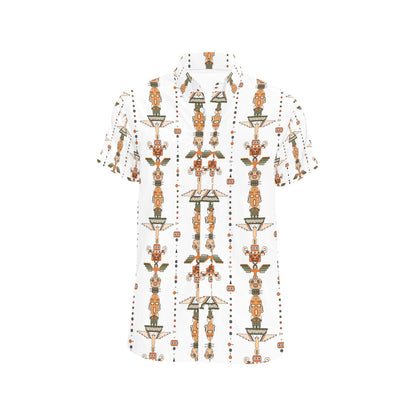 Totem Print Design LKS302 Men Short Sleeve Button Up Shirt