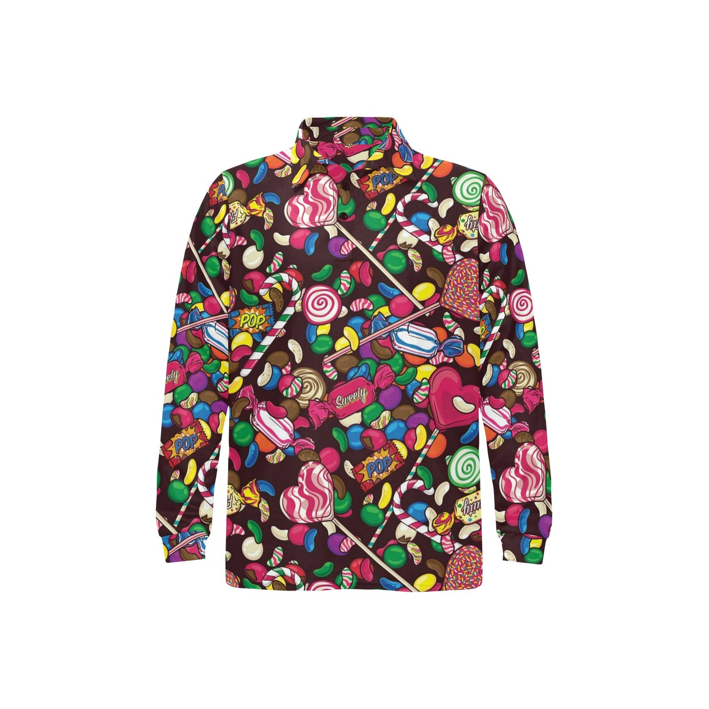 Candy Pattern Print Design CA02 Long Sleeve Polo Shirt For Men's