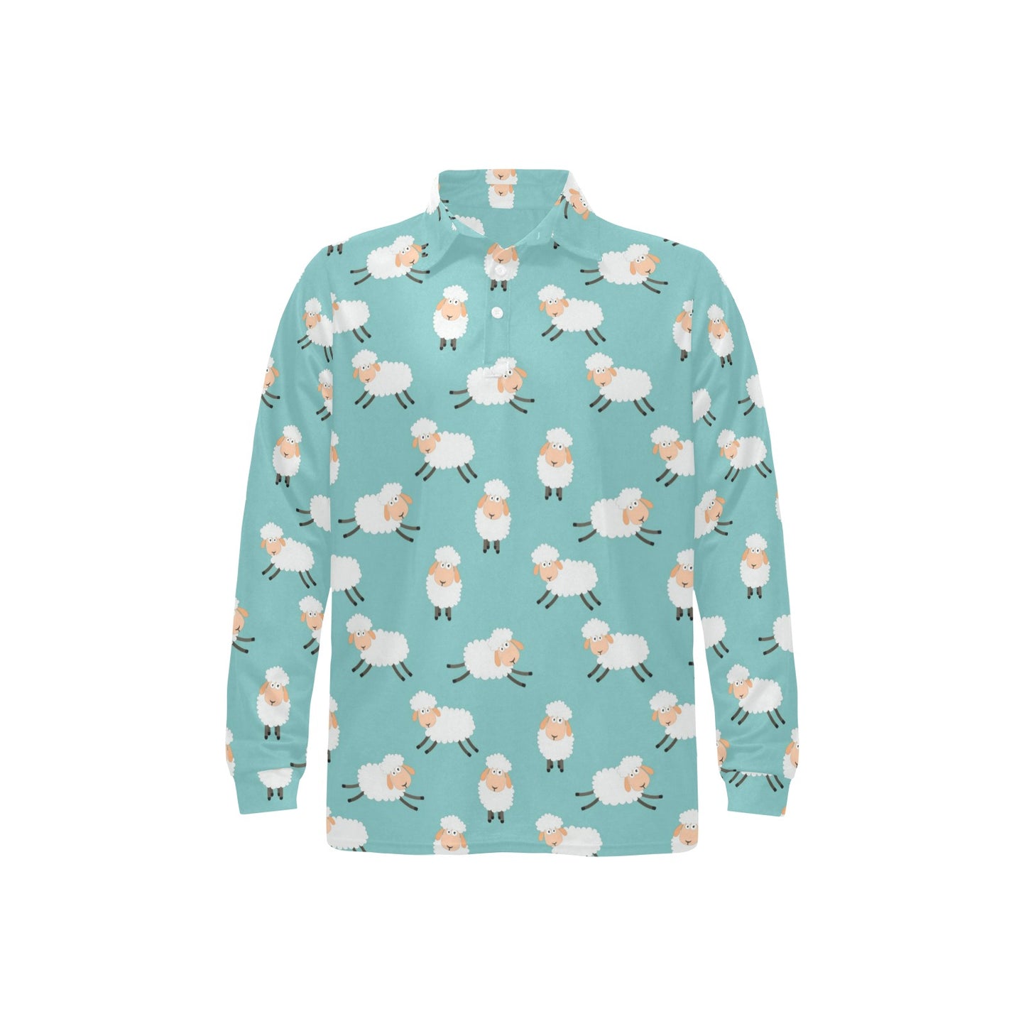 Sheep Print Design LKS406 Long Sleeve Polo Shirt For Men's