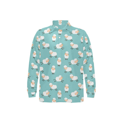 Sheep Print Design LKS406 Long Sleeve Polo Shirt For Men's