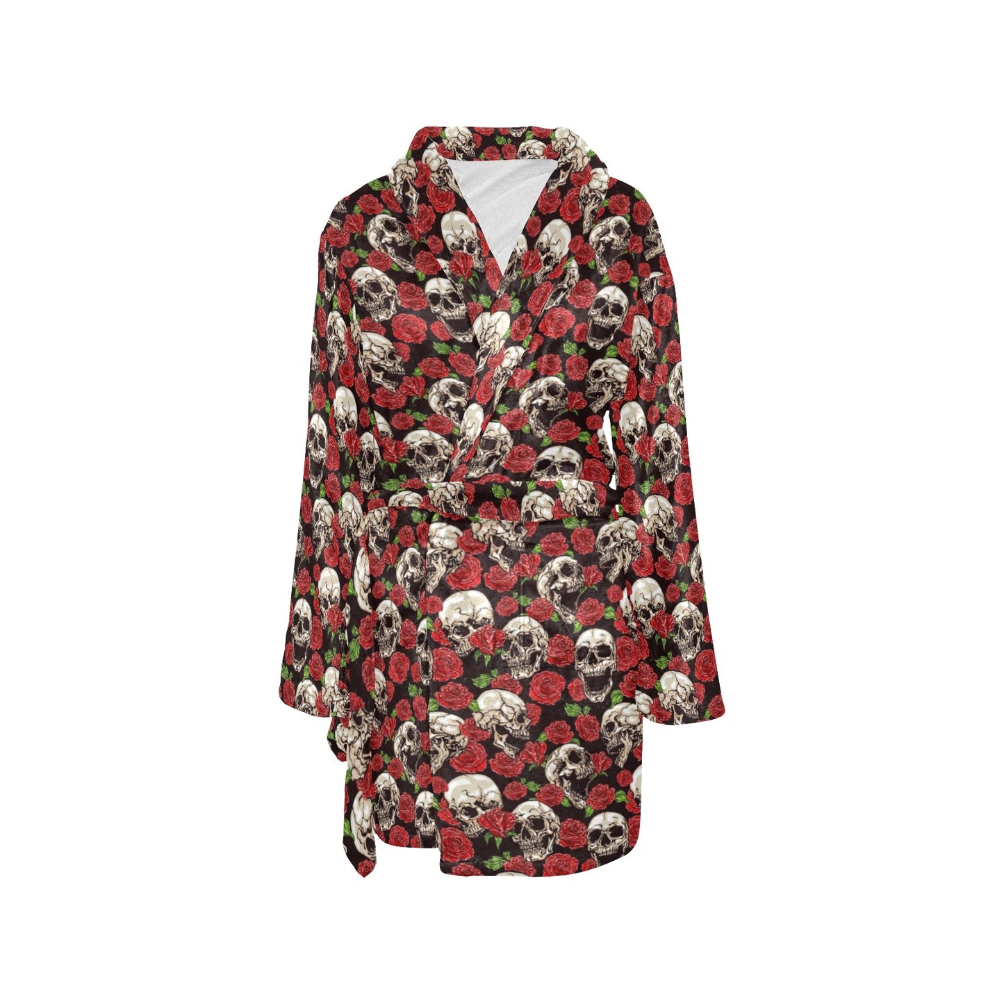 Skull Roses Design Themed Print Women's Fleece Robe