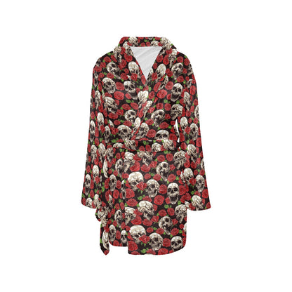 Skull Roses Design Themed Print Women's Fleece Robe