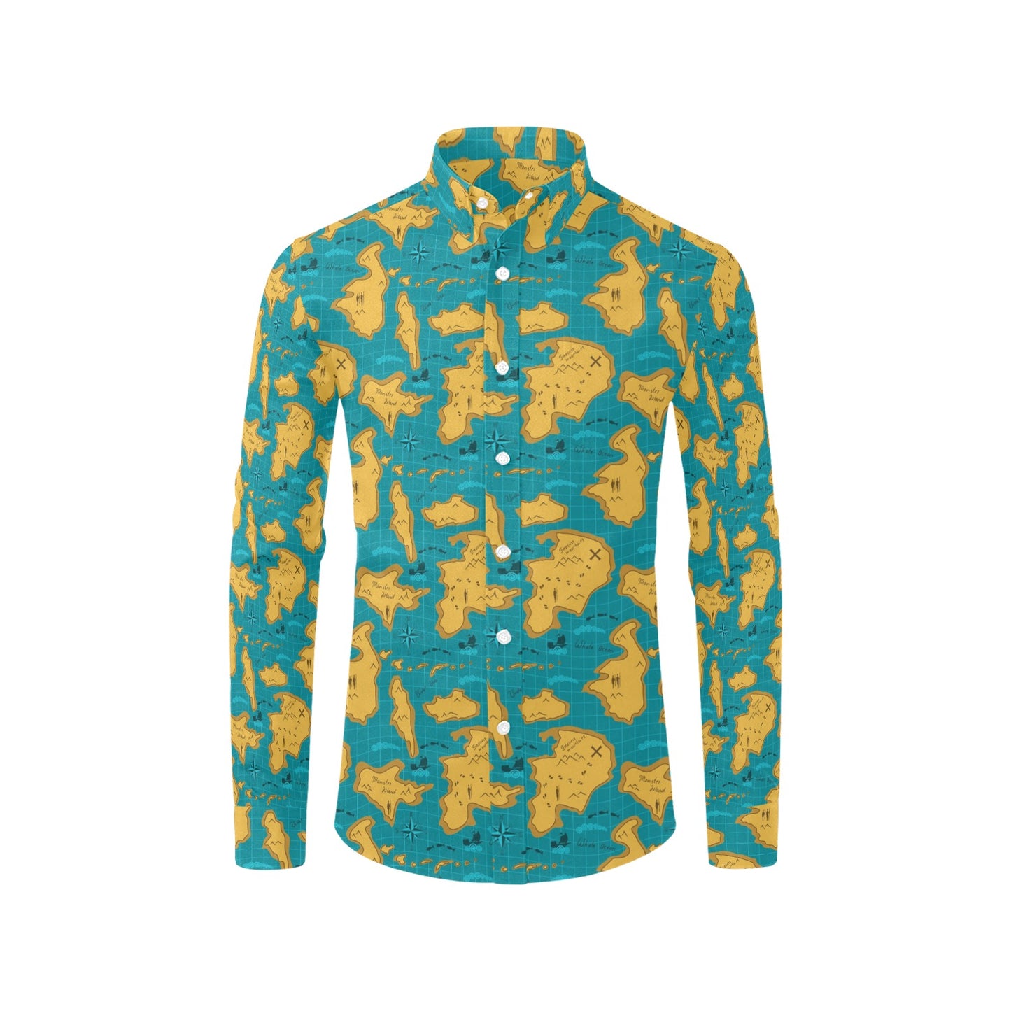World Map Print Design LKS301 Men's Long Sleeve Dress Shirt