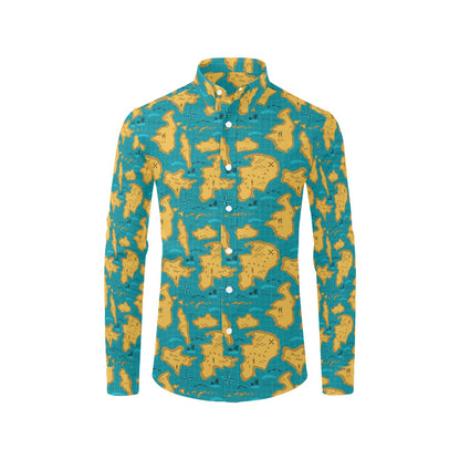 World Map Print Design LKS301 Men's Long Sleeve Dress Shirt