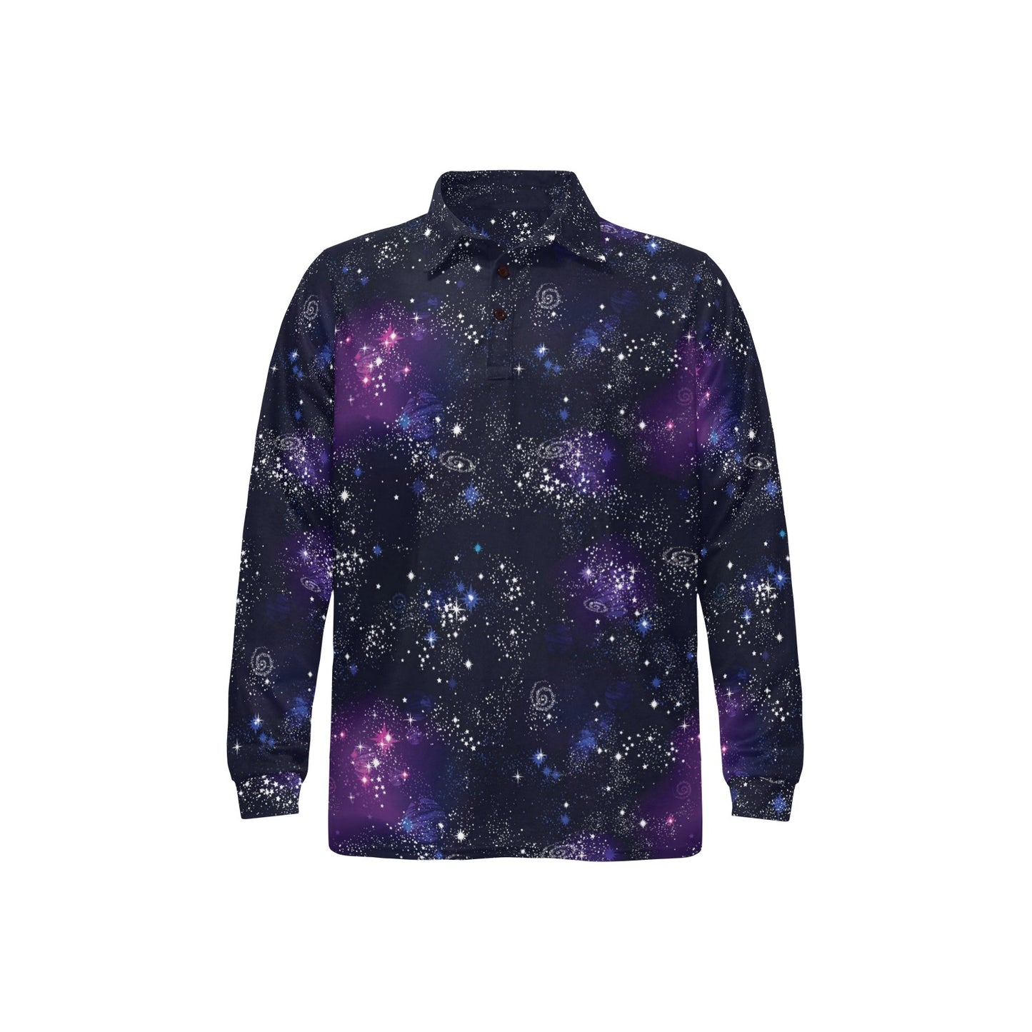 Cosmic Pattern Print Design 03 Long Sleeve Polo Shirt For Men's