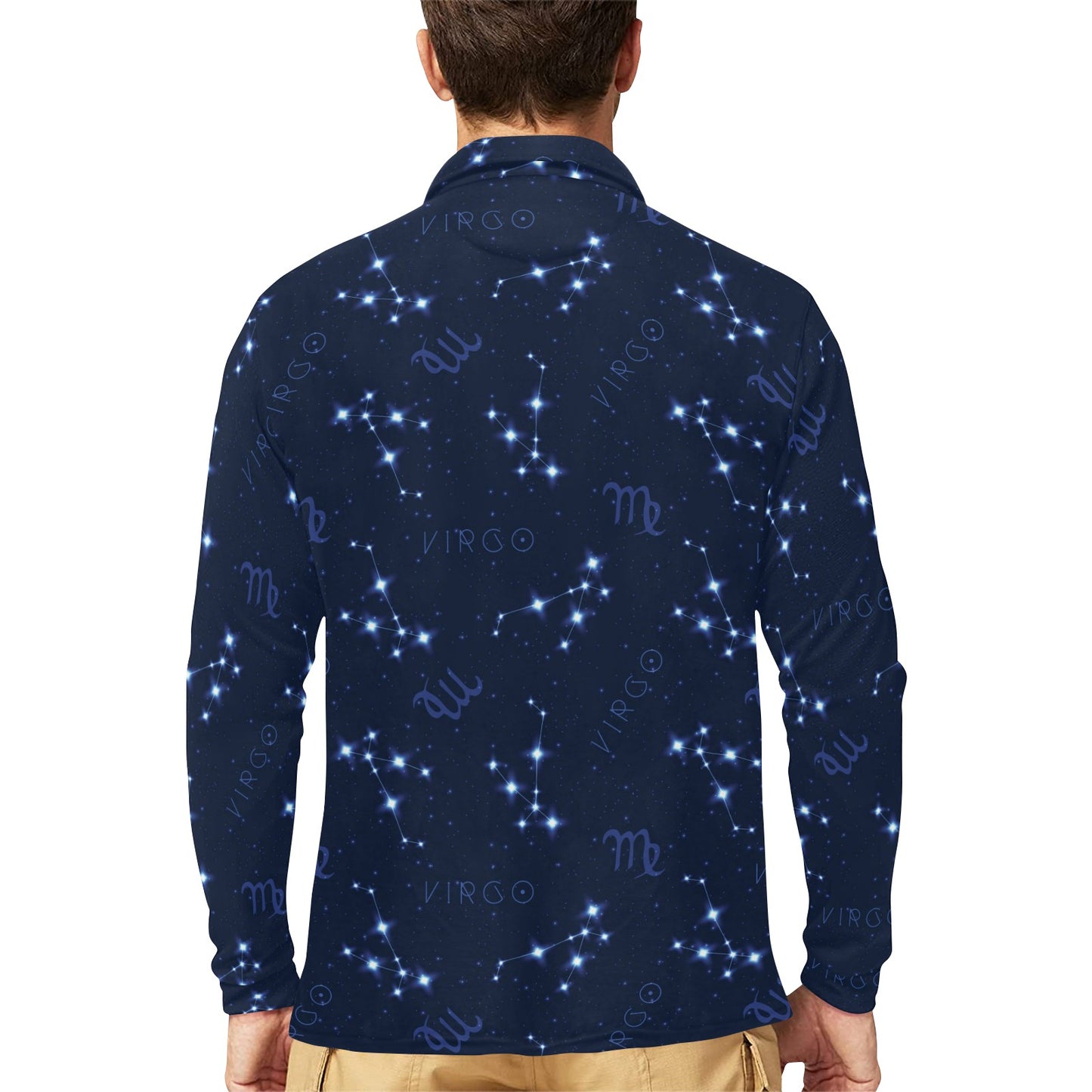 Virgo Print Design LKS303 Long Sleeve Polo Shirt For Men's