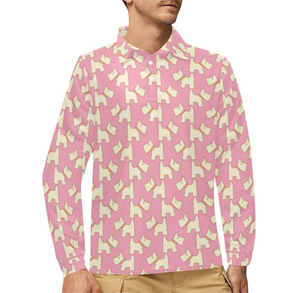 Scottish Terriers Print Design LKS306 Long Sleeve Polo Shirt For Men's