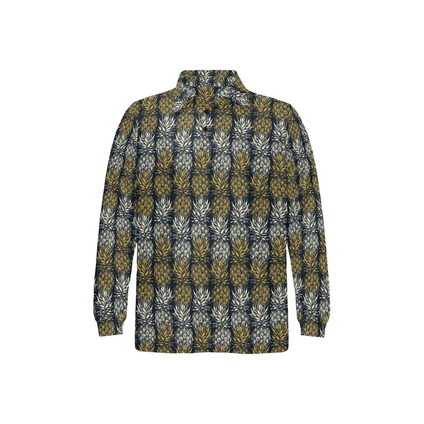 Pineapple Print Design Pattern Long Sleeve Polo Shirt For Men's