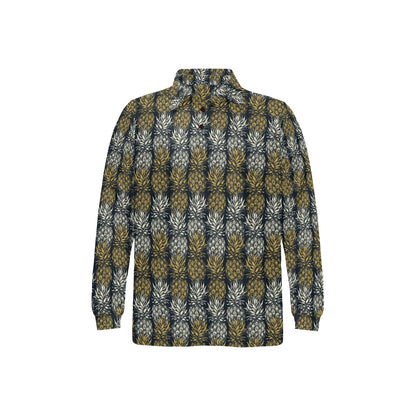 Pineapple Print Design Pattern Long Sleeve Polo Shirt For Men's