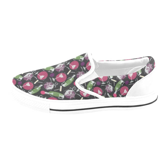 Wine Print Design LKS307 White Slip Ons Canvas Women's Shoes